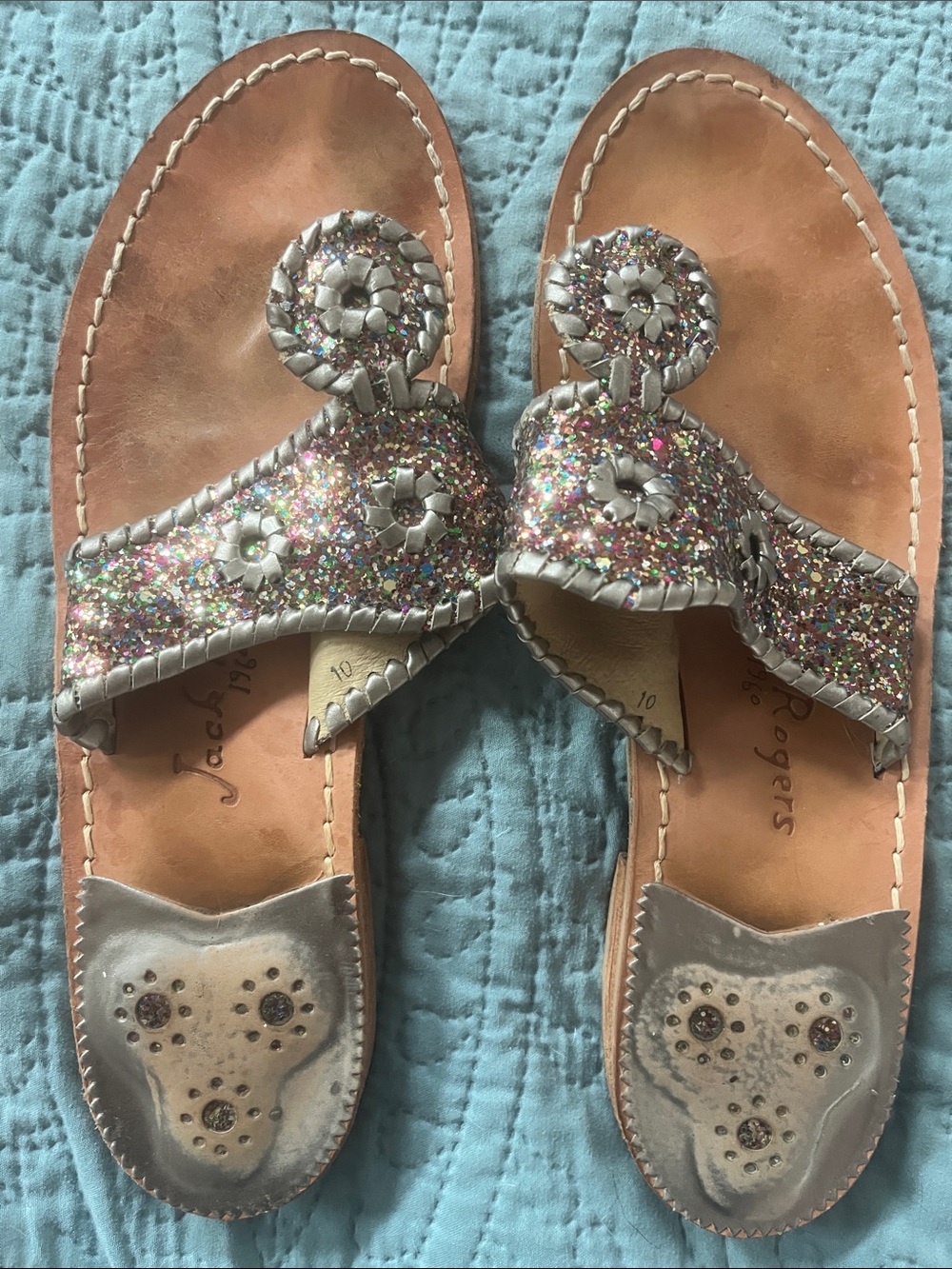 Jack Rogers Silver Glitter Navajo Slide Sandal with Multicolor Sparkle